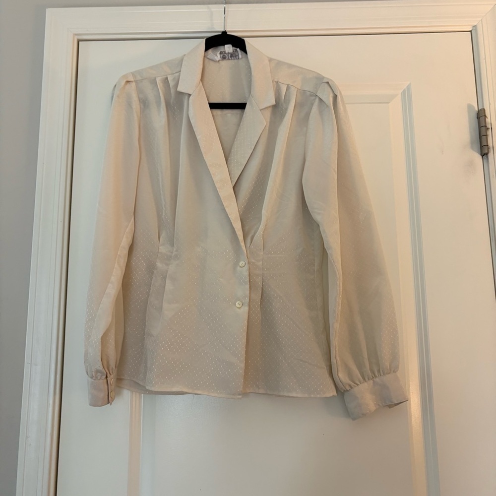 Vintage Anne Klein Women’s Elegant Cream Long Sleeve Blouse